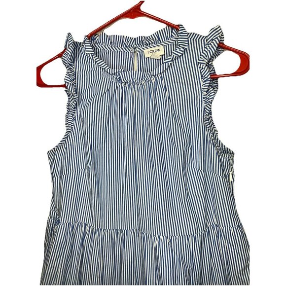 J. CREW Sleeveless A-Line Dress 2 NEW Seersucker Blue Striped Cotton Tiered 1A - Picture 2 of 12